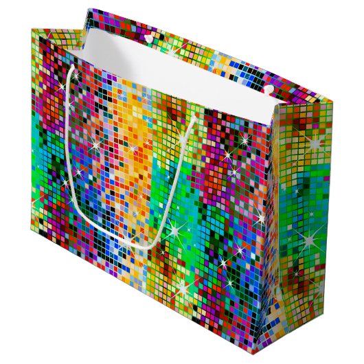 Grand Sac Cadeau Image d'un motif de parties scintillant disco colo (Devant Angle)