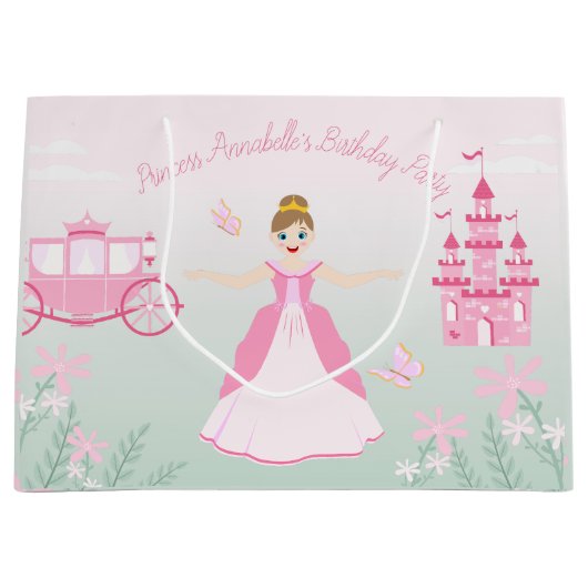 Grand Sac Cadeau Imaginaire rose princesse fête d'anniversaire (Devant)