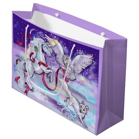 Grand Sac Cadeau Imaginaire Unicorne d'hiver (Devant Angle)