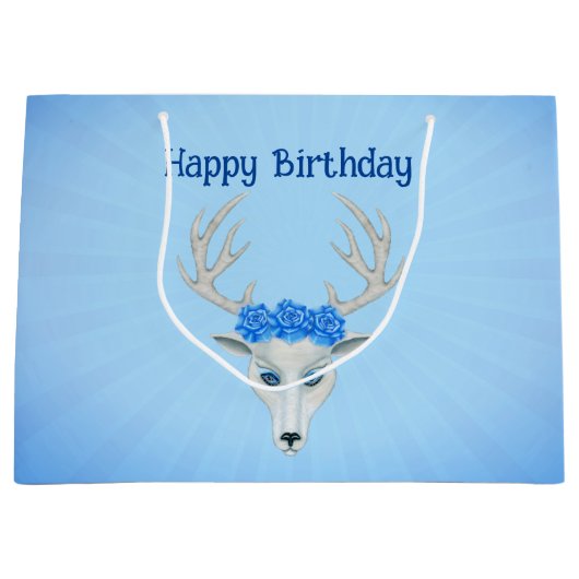 Grand Sac Cadeau Imaginaire White Deer Head Antlers Rose Anniversai (Devant)
