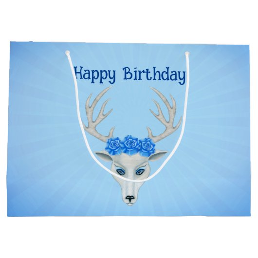 Grand Sac Cadeau Imaginaire White Deer Head Antlers Rose Anniversai (Dos)