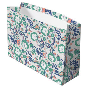 Grand Sac Cadeau Impression de doodle floral contemporain