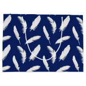 Grand Sac Cadeau Impression en plumes blanches sur bleu foncé (Dos)
