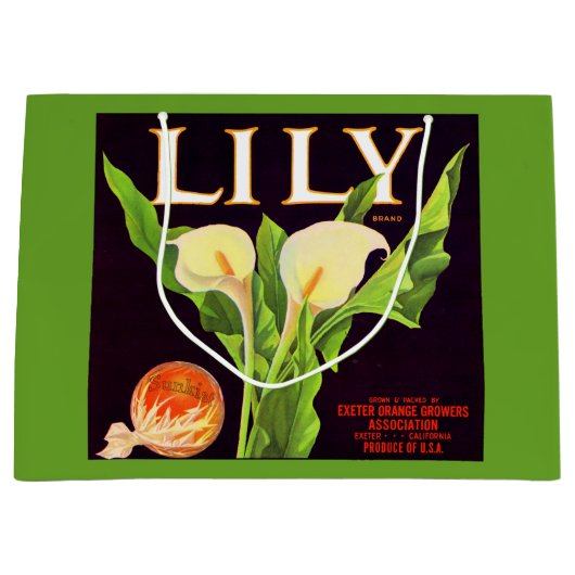 Grand Sac Cadeau Impression étiquette de caisses orange Lily 1930 (Devant)
