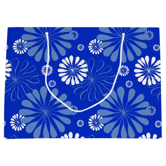 Grand Sac Cadeau Impression florale moderne bleu électrique (Devant)