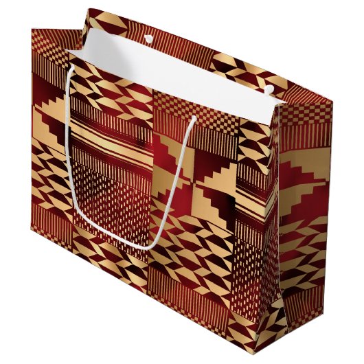 Grand Sac Cadeau Impression Kwanzaa Kente (Rouge/Or) (Devant Angle)