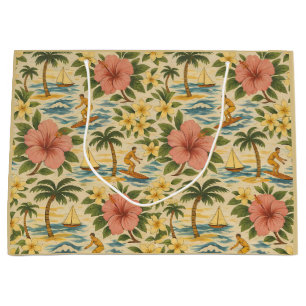 Grand Sac Cadeau Imprimé de chemise hawaïenne délavé du milieu du s