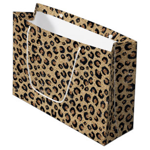 Grand Sac Cadeau Imprimé élégant léopard noir paillettes or