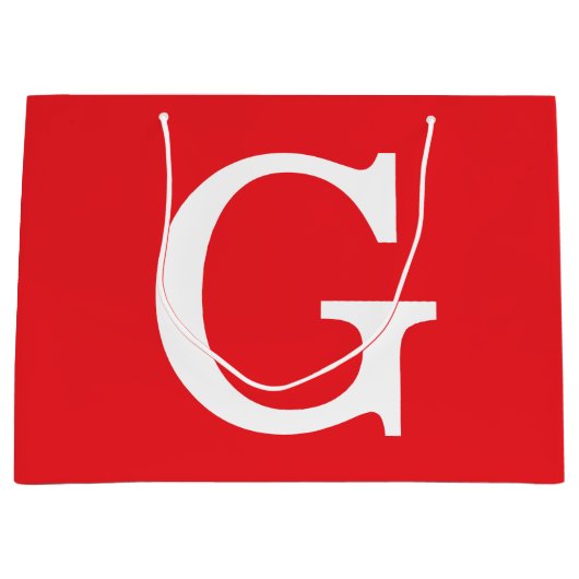 Grand Sac Cadeau Initial Letter Monogram Red White Plain Simple (Devant)