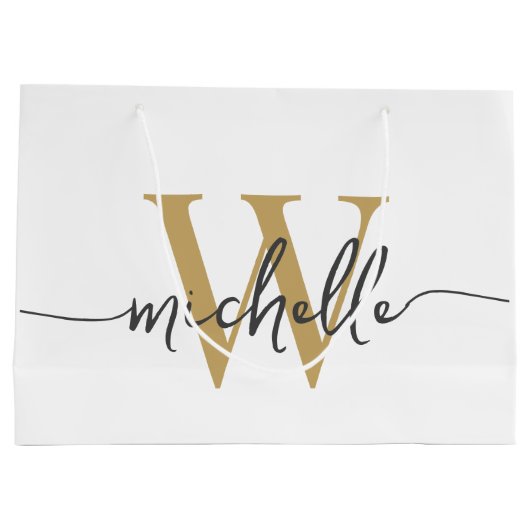 Grand Sac Cadeau Initiale de monogramme de style moderne en or blan (Dos)