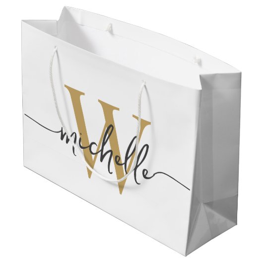 Grand Sac Cadeau Initiale de monogramme de style moderne en or blan (Dos Angle)
