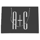 Grand Sac Cadeau Initiales de couple modernes | Gris et blanc (Devant)