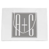 Grand Sac Cadeau Initiales de couple modifiables | Blanc et gris (Devant)
