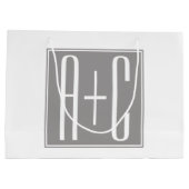 Grand Sac Cadeau Initiales de couple modifiables | Blanc et gris (Dos)