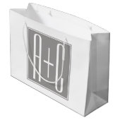 Grand Sac Cadeau Initiales de couple modifiables | Blanc et gris (Dos Angle)