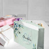 Grand Sac Cadeau Initiales de monogramme de feuillage de verdure d'