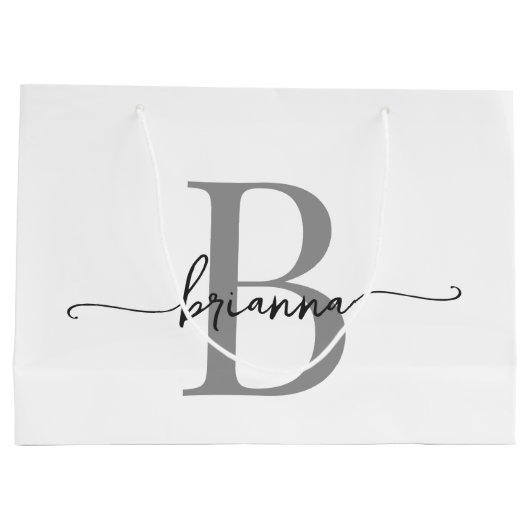Grand Sac Cadeau Initiales de monogramme stylé, écriture moderne bl (Dos)