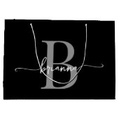 Grand Sac Cadeau Initiales de monogramme stylé script moderne noir  (Dos)