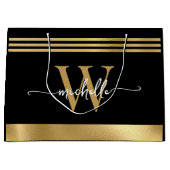 Grand Sac Cadeau Initiales de monogramme stylées écriture rayée noi (Devant)
