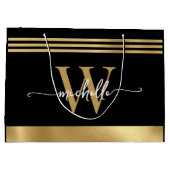 Grand Sac Cadeau Initiales de monogramme stylées écriture rayée noi (Dos)