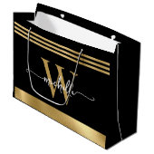 Grand Sac Cadeau Initiales de monogramme stylées écriture rayée noi (Devant Angle)