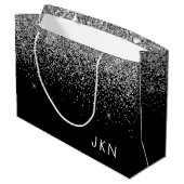 Grand Sac Cadeau Initiales de nom girly en paillettes noir argenté (Dos Angle)