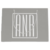 Grand Sac Cadeau Initiales Monogramme | Blanc Sur Gris Clair (Devant)