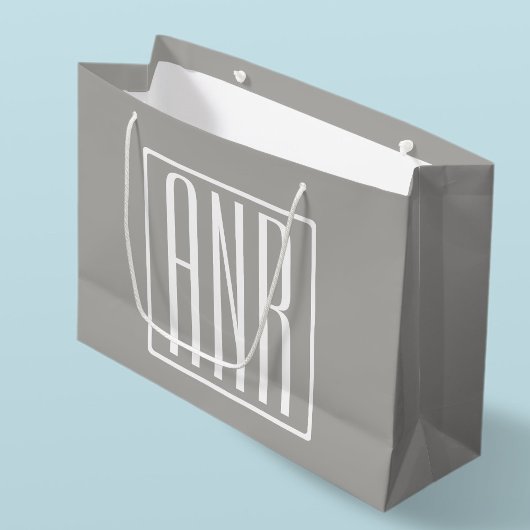 Grand Sac Cadeau Initiales Monogramme | Blanc Sur Gris Clair