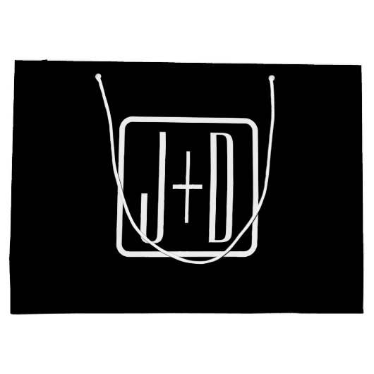 Grand Sac Cadeau Initiales Monogrammées Modernes | Noir & Blanc (Dos)