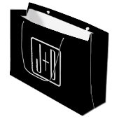 Grand Sac Cadeau Initiales monogrammes modernes | Noir & Blanc (Devant Angle)