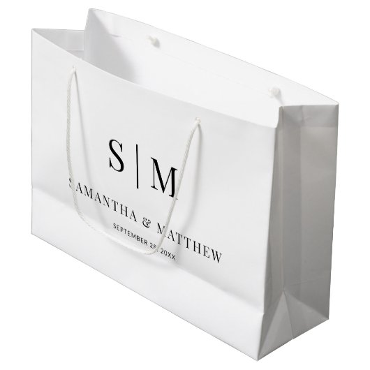 Grand Sac Cadeau Initiales simples et élégantes Mariage Sponsors (Devant Angle)