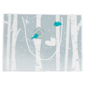 Grand Sac Cadeau Inséparables D'Hiver En Blanc Et Gris (Dos)