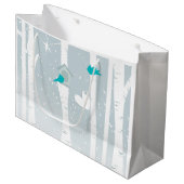 Grand Sac Cadeau Inséparables D'Hiver En Blanc Et Gris (Devant Angle)