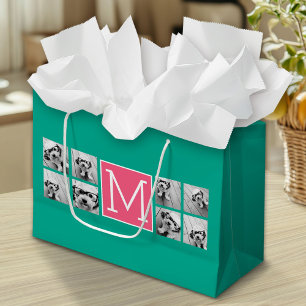Grand Sac Cadeau Instagram rose turquoise et chaud 8 Photo Collage 