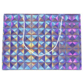 Grand Sac Cadeau Iridescendance en or, bleu et violet géométrique 2 (Devant)
