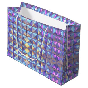 Grand Sac Cadeau Iridescendance en or, bleu et violet géométrique 2