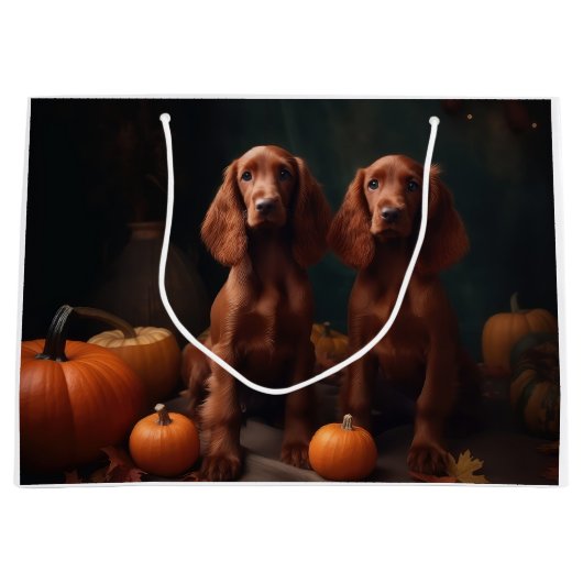 Grand Sac Cadeau Irlandais Red Setter Chiot Automne Citrouille de p (Devant)