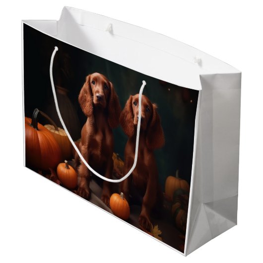 Grand Sac Cadeau Irlandais Red Setter Chiot Automne Citrouille de p (Dos Angle)