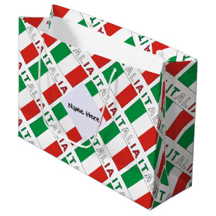 Grand Sac Cadeau Italia et Drapeau Italien Carrelé avec Votre Nom