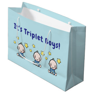 Grand Sac Cadeau It's Triplet Boys!, Triplet Babies Gift Wrap,