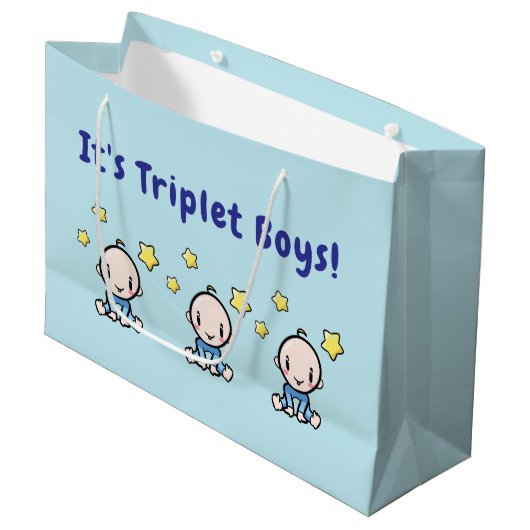 Grand Sac Cadeau It's Triplet Boys!, Triplet Babies Gift Wrap, (Devant Angle)