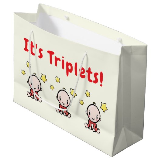 Grand Sac Cadeau It's Triplets!, Triplet Babies Gift Wrap, Neutral (Devant Angle)