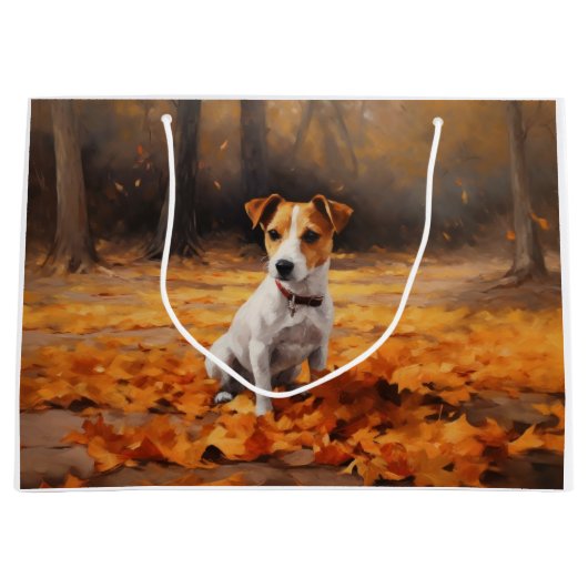 Grand Sac Cadeau Jack Russell à l'automne Feuilles automne Inspire (Devant)