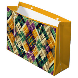 Grand Sac Cadeau Jacquard Mardi Gras jaune violet vert