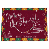 Grand Sac Cadeau Jacquard Rouge Vert Élégant Script Joyeux Noël (Devant)