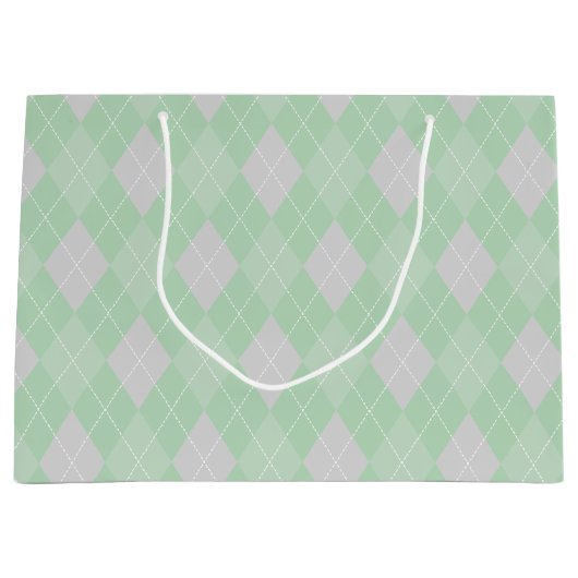 Grand Sac Cadeau Jacquard vert et gris Motif Enfants (Devant)