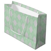 Grand Sac Cadeau Jacquard vert et gris Motif Enfants (Devant Angle)