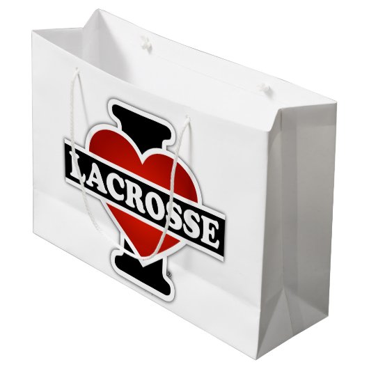 Grand Sac Cadeau J'aime la lacrosse (Devant Angle)