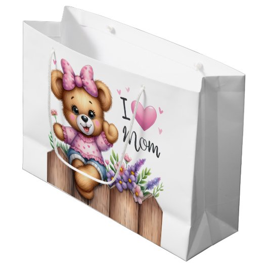 Grand Sac Cadeau J'aime maman ours (Devant Angle)
