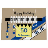 Grand Sac Cadeau Jalon spécial nom d'anniversaire bleu jaune (Devant)